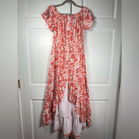 Off The Shoulder Short Sleeve High Low Hemline Front Faux Buttons Size Medium - Picture 4 of 9